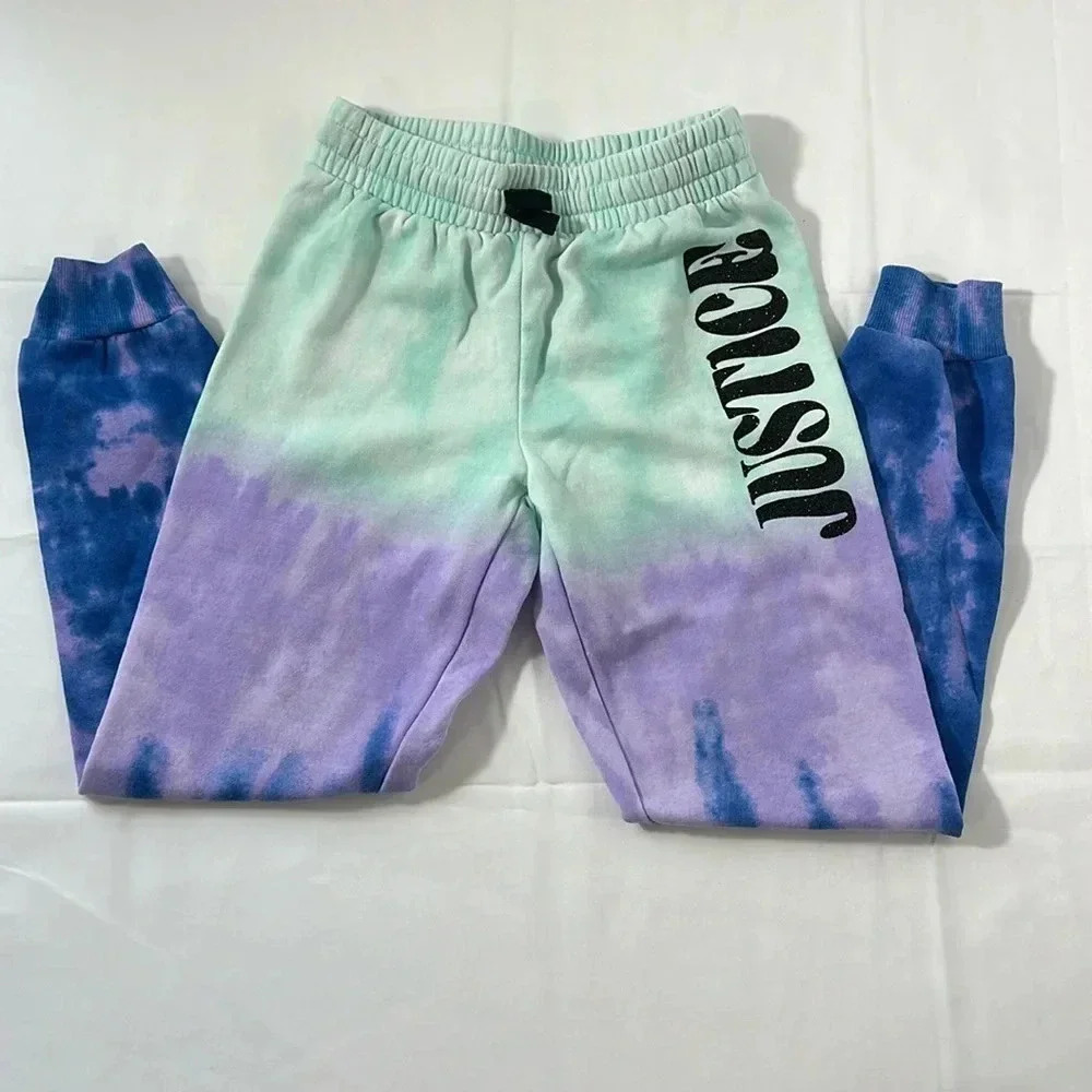 Blue green and purple tie-dye sweatpants size 10 justice in great condition